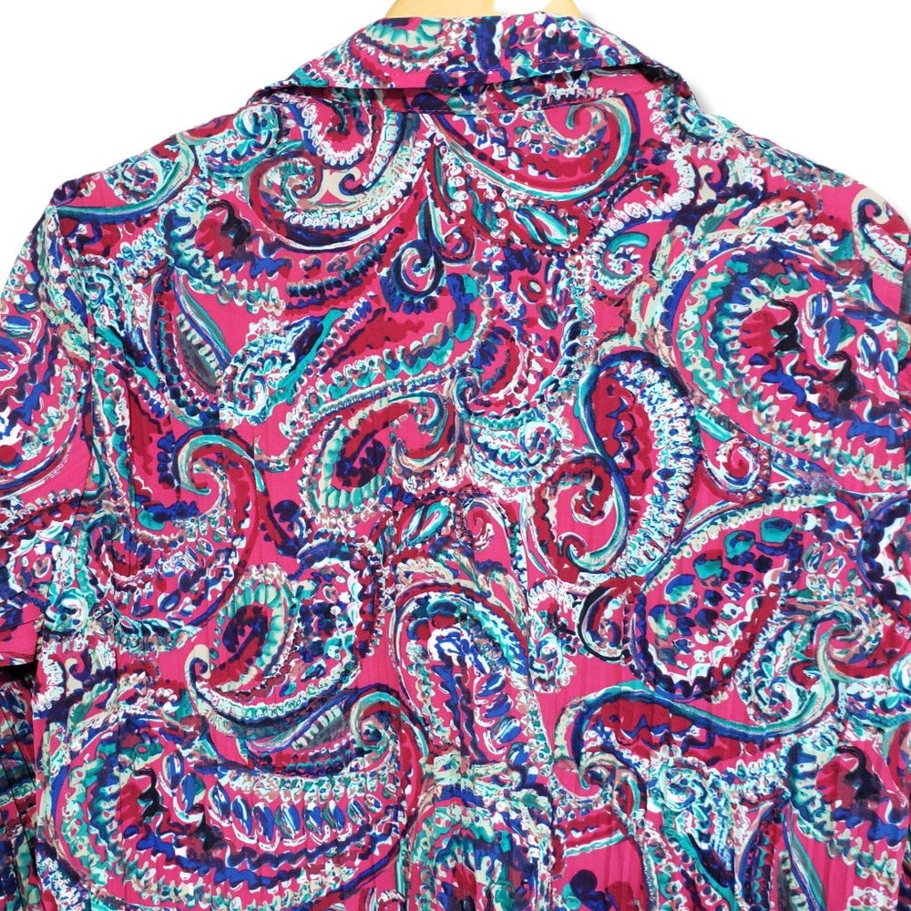 Laura Scott Purple Paisley Scrunched Button-up Blouse Size Large - Picture 6 of 8